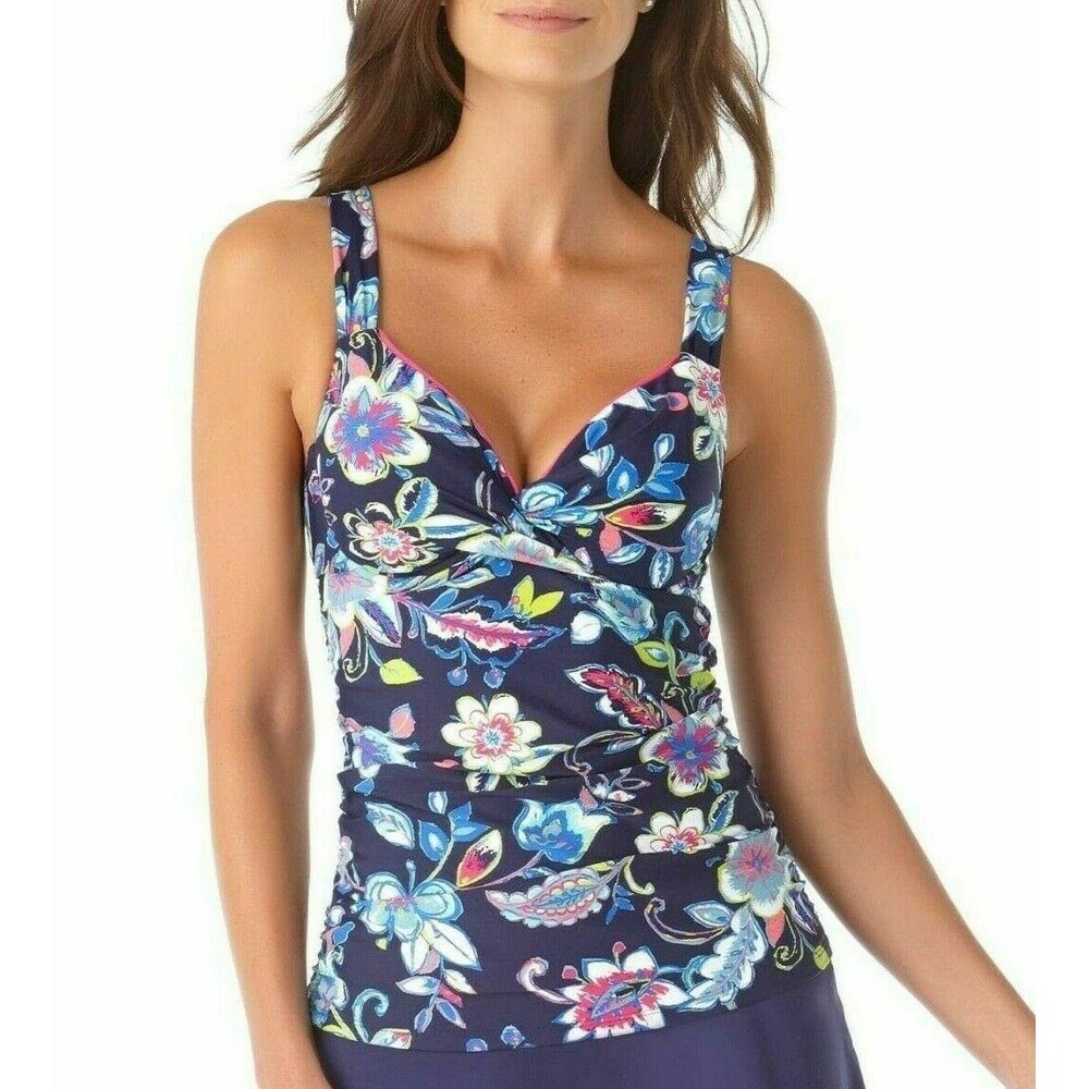 $60 Anne Cole Holiday Paisley Twist Front Tankini Top 34B/32C Multi - Picture 1 of 2